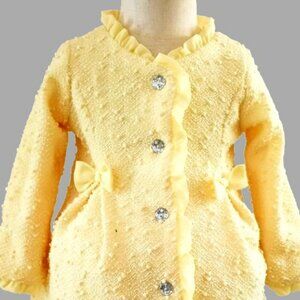 Nanette Baby Textured Yellow Coat 24M Ruffle Trim Clear Sparkle Weaved Jacket